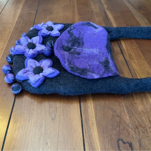 VTG Rising Tide Boiled Felted Wool Purse/Handbag Hand Made In Nepal Boho Flowers - Picture 6 of 11